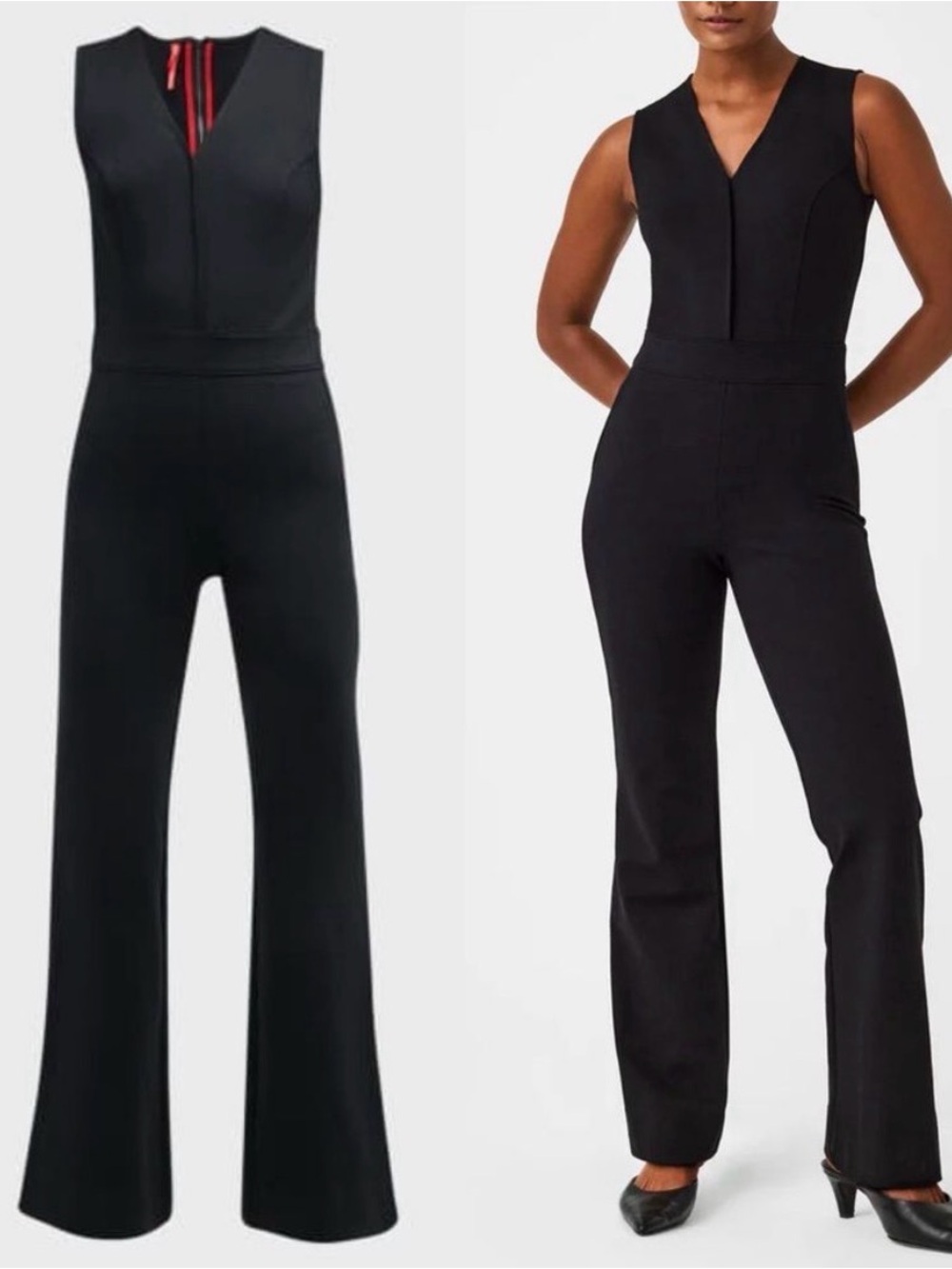 Spanx Sleeveless Black Jumpsuit with Flared Leg Size Large Petite